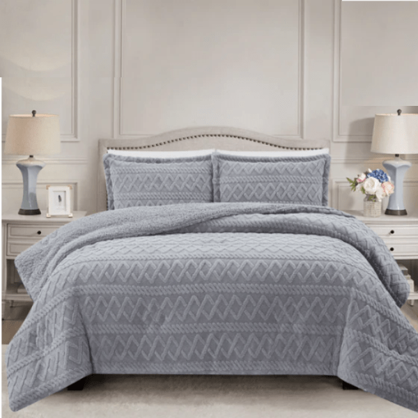 SIMON BAKER Comforter Sets Simon Baker Brooklyn Luxury Jacquard Comforter Set With Sherpa Queen Platinum