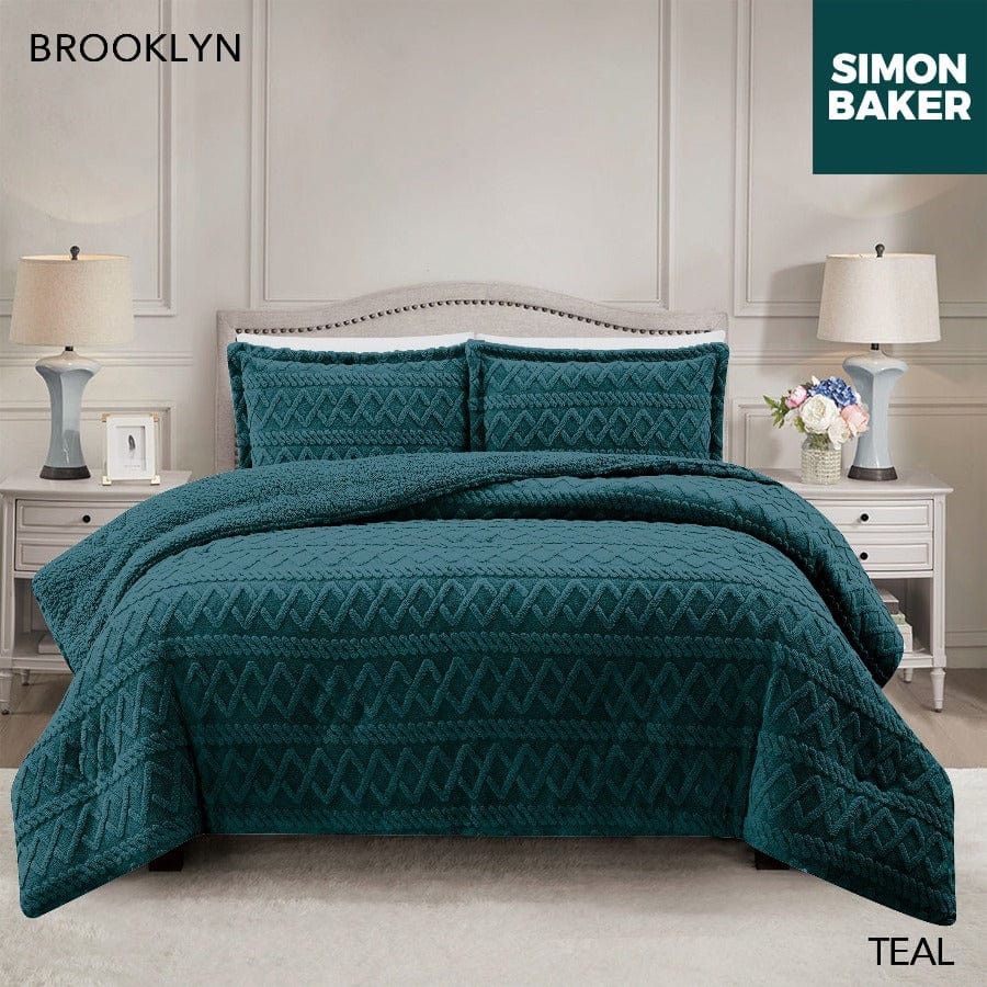 SIMON BAKER Comforter Sets Simon Baker Brooklyn Luxury Jacquard Comforter Set With Sherpa Queen Teal (7710474010713)