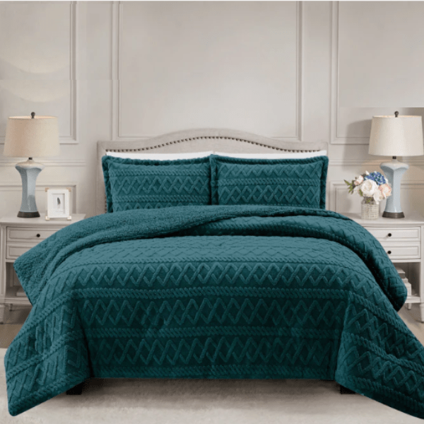 SIMON BAKER Comforter Sets Simon Baker Brooklyn Luxury Jacquard Comforter Set With Sherpa Queen Teal (7710474010713)