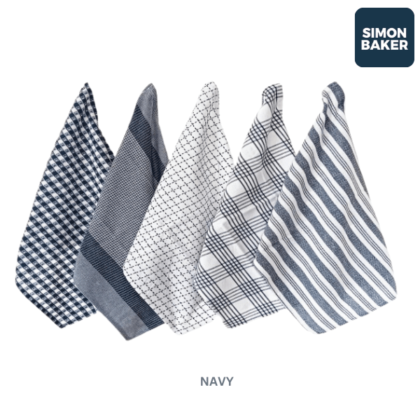 Simon Baker Dish Coloth Simon Baker 100% Cotton Navy Kitchen Towel Set of 5