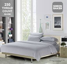 SIMON BAKER Duvet Cover Simon Baker 250 Thread Count Egyptian Cotton Stripe Duvet Cover Set Silver (6596034789465)
