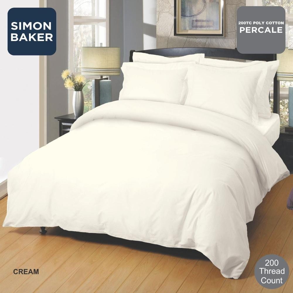 SIMON BAKER Duvet Cover Simon Baker Cream 200 Thread Count Cotton Percale Duvet Cover Set
