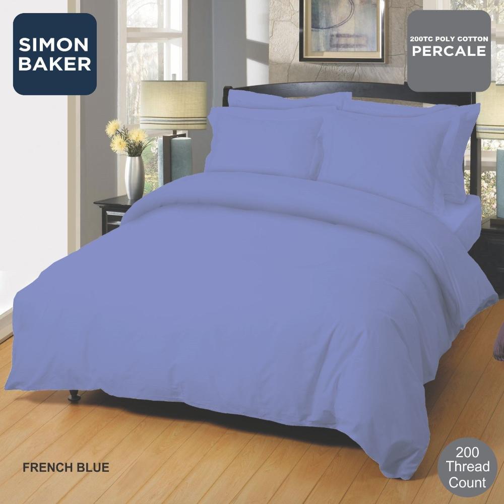 SIMON BAKER Duvet Cover Simon Baker Frnch Blue 200 Thread Count Cotton Percale Duvet Cover Set (7825462952025)