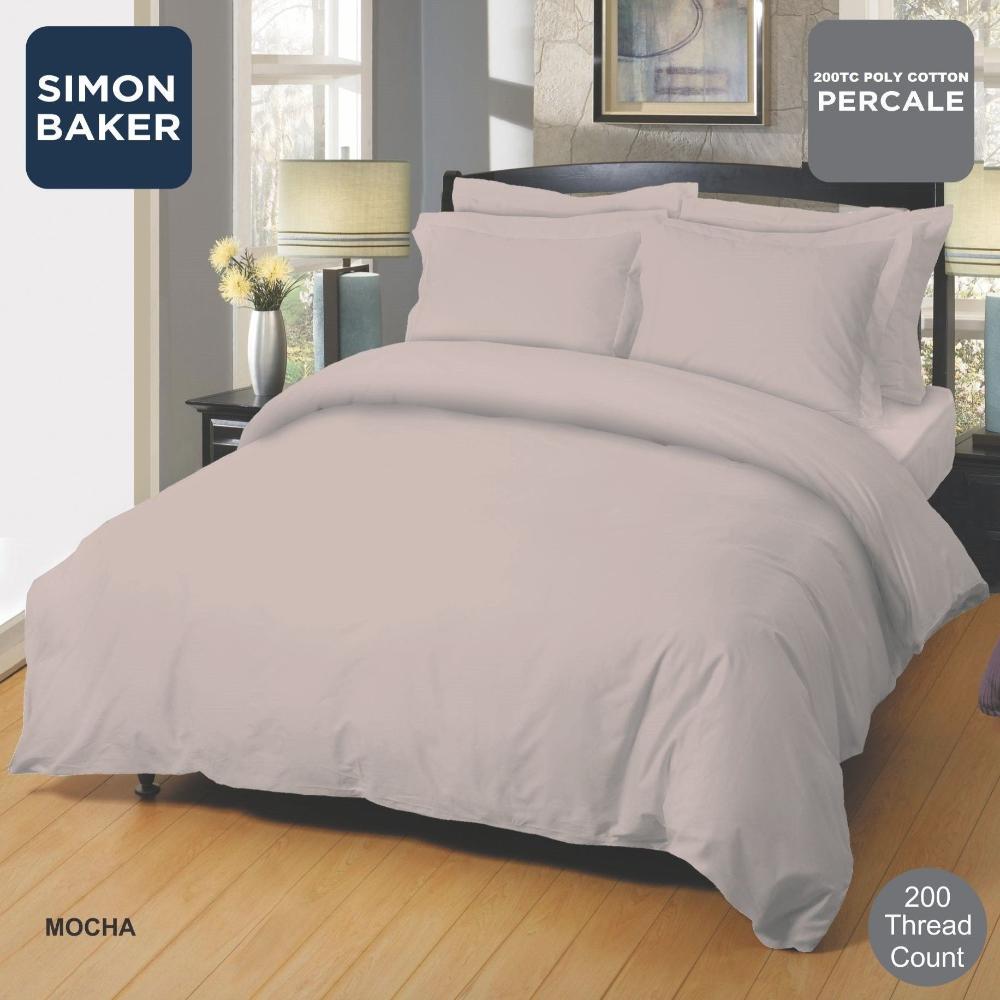 SIMON BAKER Duvet Cover Simon Baker Mocha 200 Thread Count Cotton Percale Duvet Cover Set