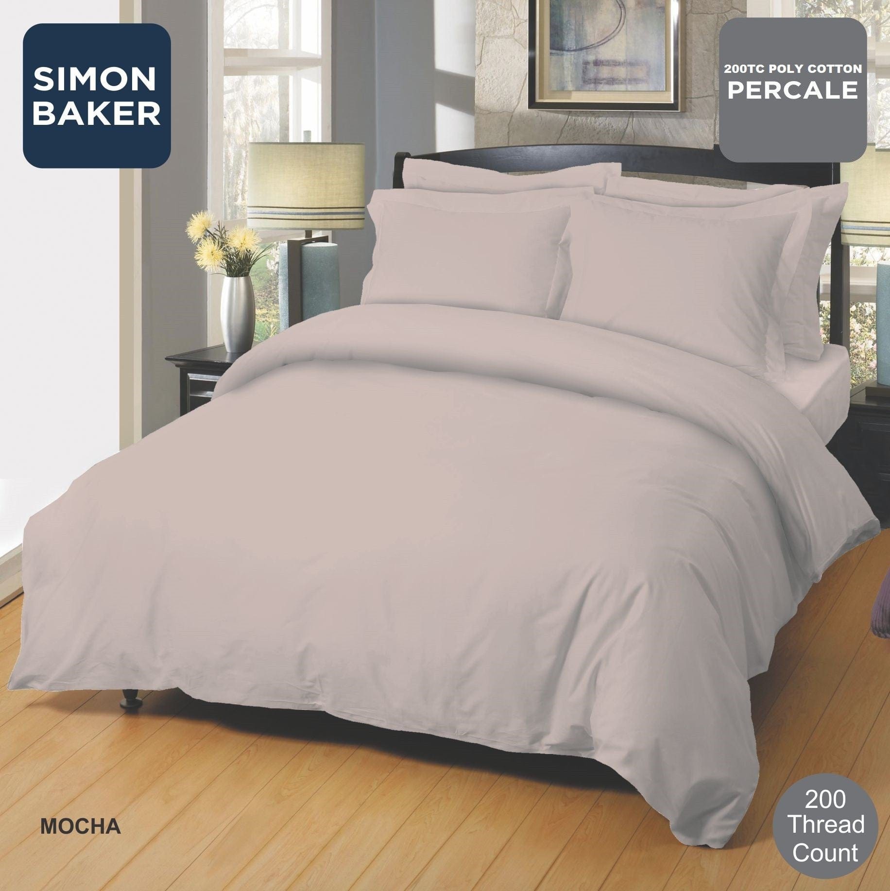 SIMON BAKER Duvet Cover Three Quarter Simon Baker Mocha 200 Thread Count Cotton Percale Duvet Cover Set