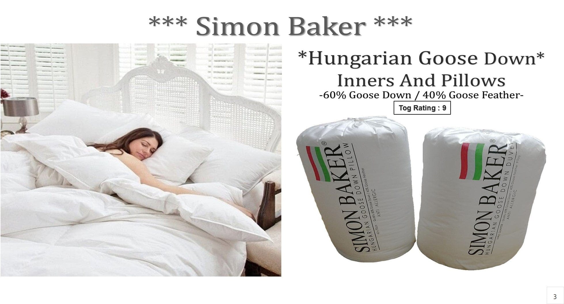 Simon Baker DUVET INNER Simon Baker Hungarian Goose Down Duvet Inner 60/40 (7750467289177)