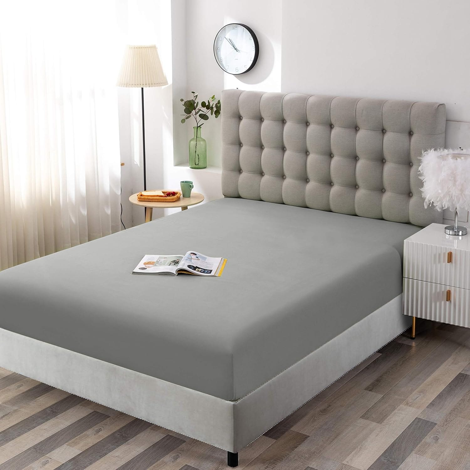 SIMON BAKER FITTED SHEET Simon Baker Grey 200 Thread Count Cotton Percale Fitted Sheet (7825493819481)