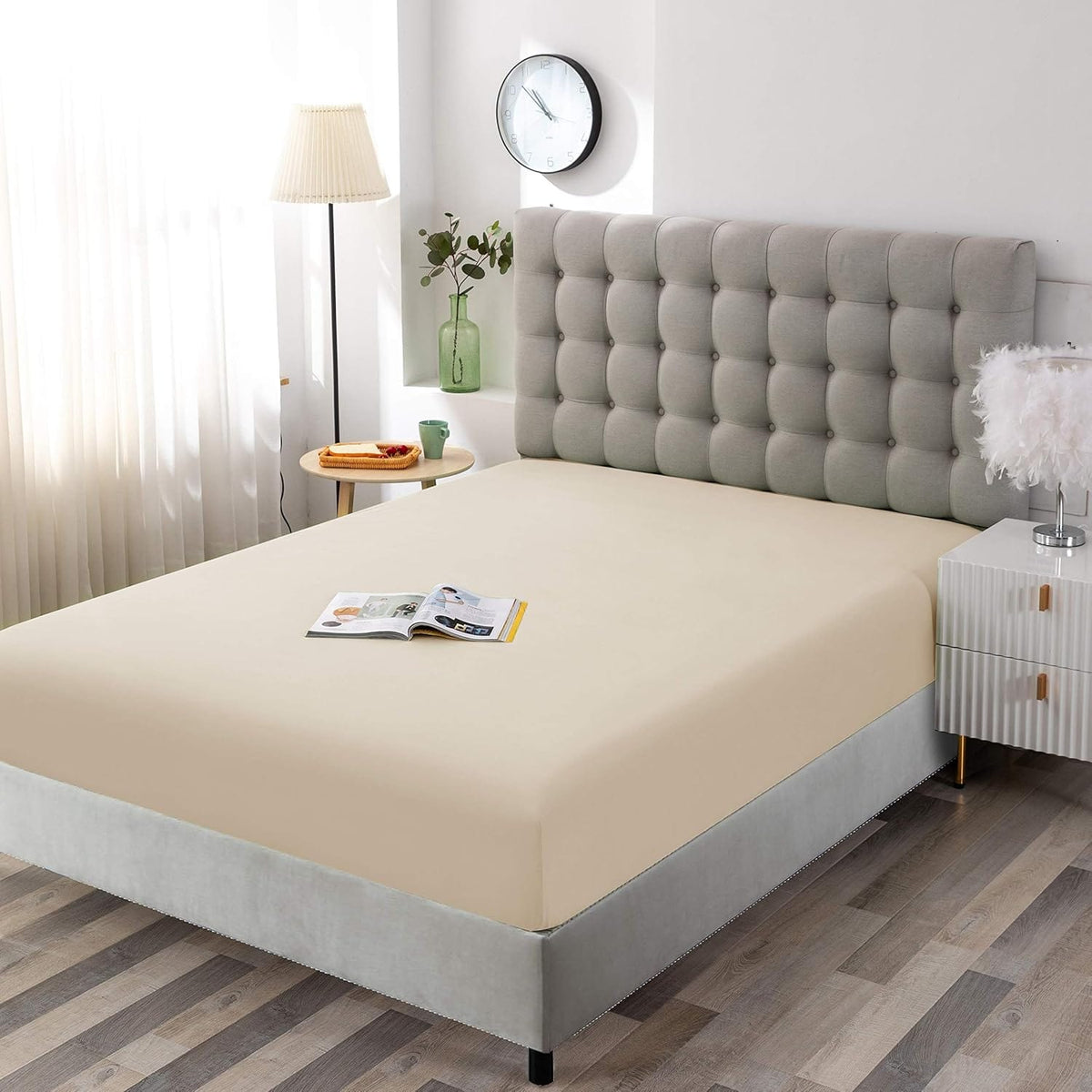 SIMON BAKER FITTED SHEET Simon Baker Stone 200 Thread Count Cotton Percale Fitted Sheet (7825495621721)