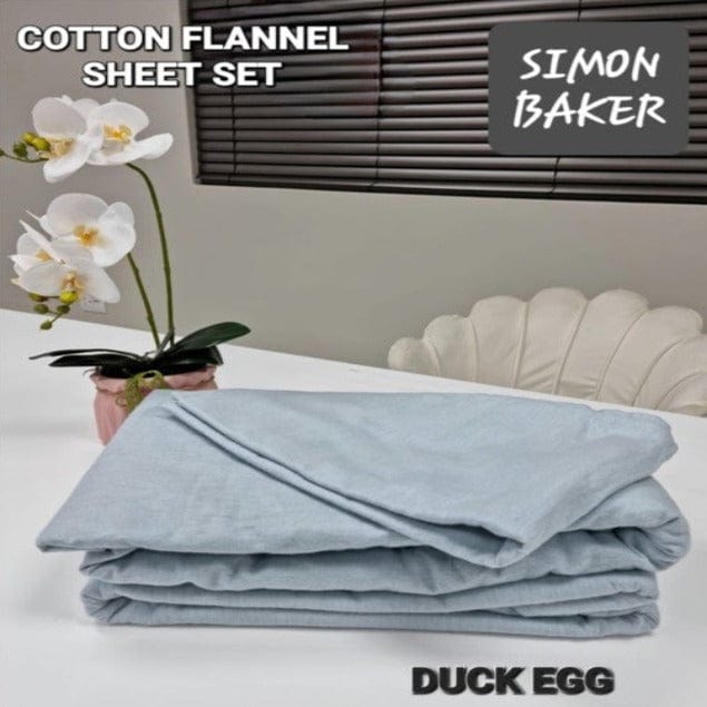 SIMON BAKER SHEET SET Double Simon Baker Cotton Flannel Winter Sheet Set Duck Egg 4 Piece
