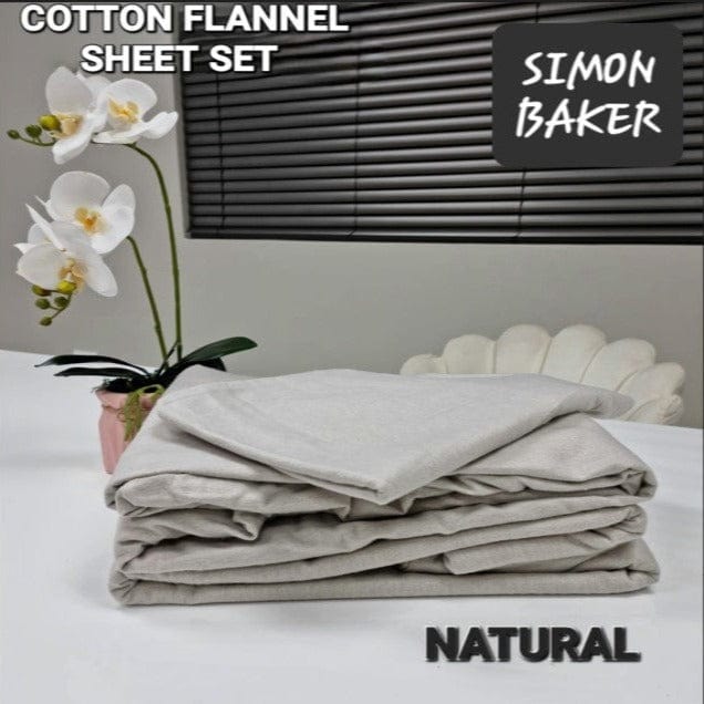 SIMON BAKER SHEET SET Queen Simon Baker Cotton Flannel Winter Sheet Set Natural 4 Piece (7710572871769)