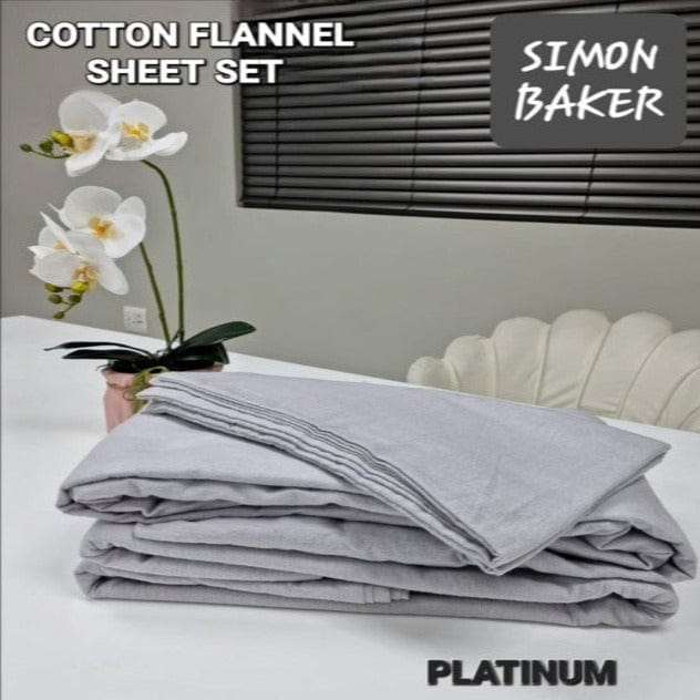 SIMON BAKER SHEET SET Queen Simon Baker Cotton Flannel Winter Sheet Set Platinum 4 Piece (7710629265497)