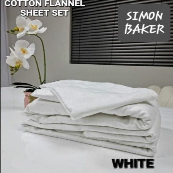 SIMON BAKER SHEET SET Queen Simon Baker Cotton Flannel Winter Sheet Set White 4 Piece (6568669347929)