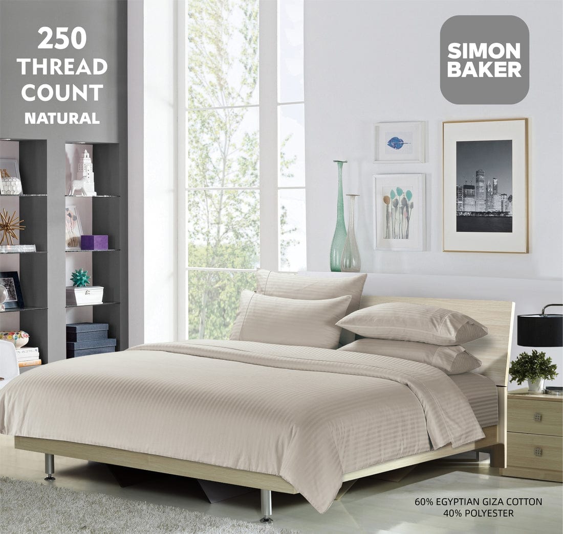 SIMON BAKER SHEET SET Simon Baker 250 Thread Count Egyptian Cotton Stripe Sheet Set Natural (6595729981529)