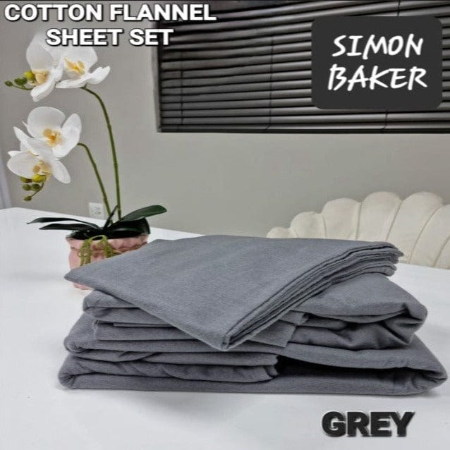 SIMON BAKER SHEET SET Simon Baker Cotton Flannel Winter Sheet Set Grey 4 Piece (7710570414169)