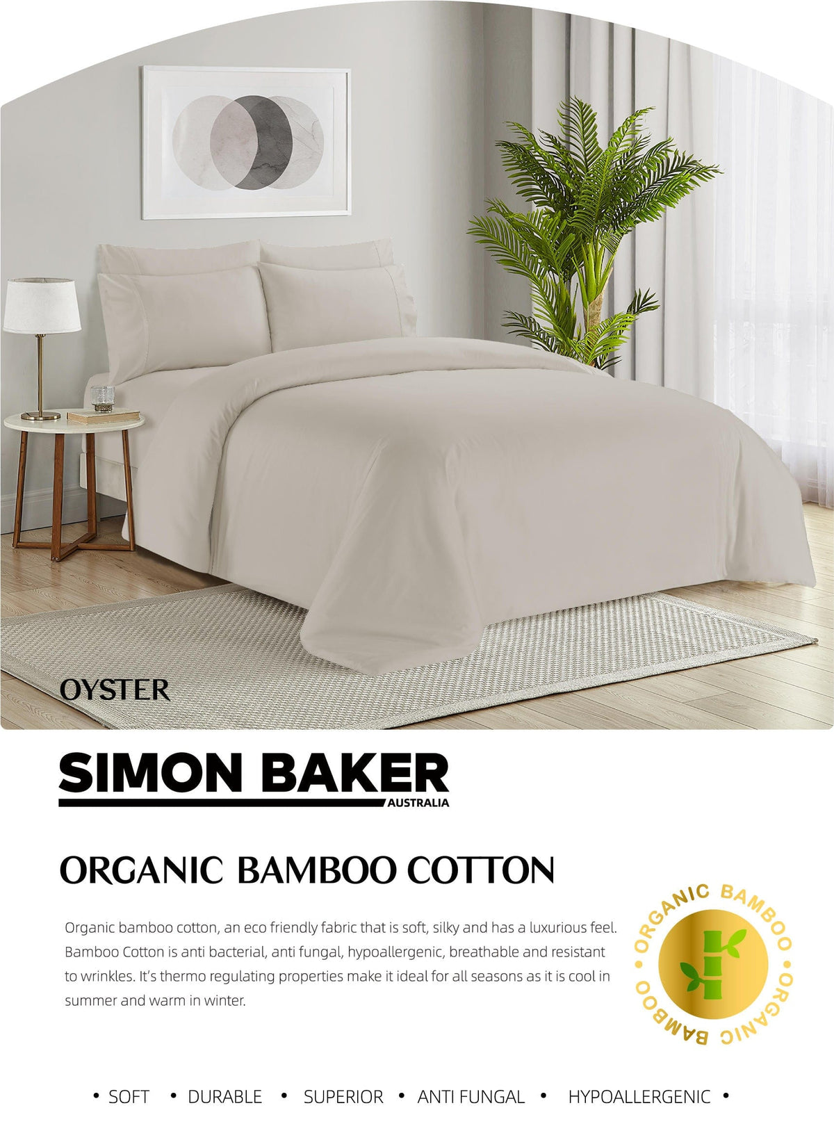 SIMON BAKER SHEET SET Simon Baker Organic Bamboo Cotton Oyster 4 Piece Sheet Set (7895683661913)