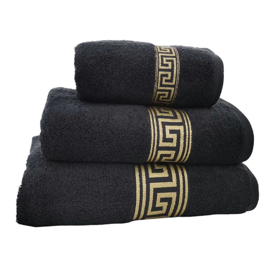 SIMON BAKER TOWEL Simon Baker Greek Key Towels Black 600GMS (7725658996825)