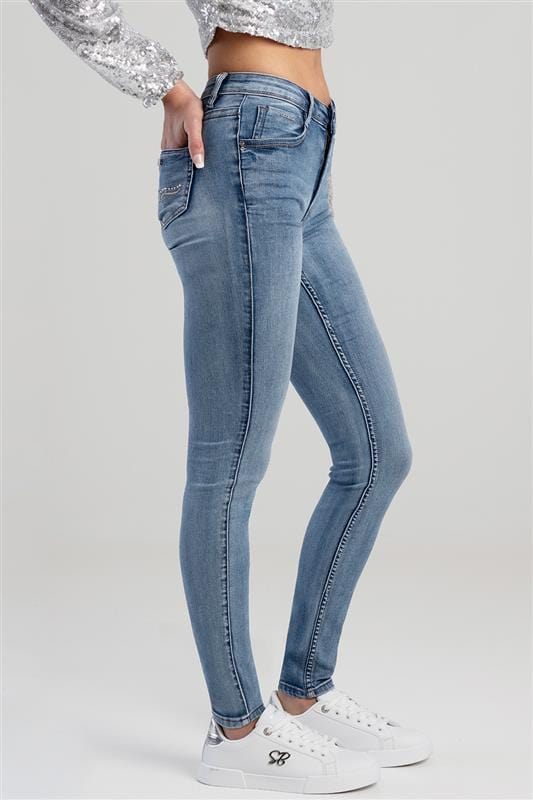 Sissy Boy Ladies Jeans Sissy Boy Mila Rose Mid- Waist Skinny With Back Pocket Embroidery