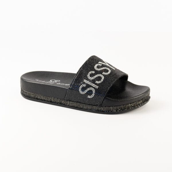 Sissy Boy Ladies Sandals Sissy Boy Branded Bling Slide Black - Sh921