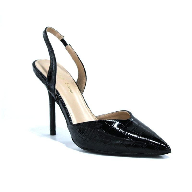 Sissy Boy LADIES SHOES 3 Sissy Boy Pointy Sling-Back Kitten Heel Shoes Black