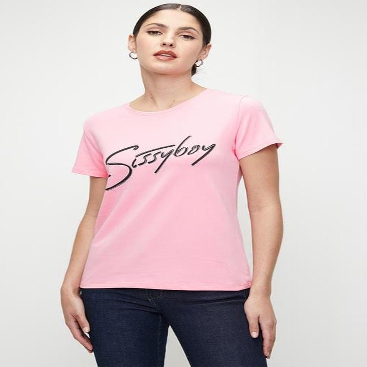 Sissy Boy Ladies T shirts Sissy Boy Lucille: Regular Fit Multi-Technique Logo Top - Bubblegum Pink (7783304855641)