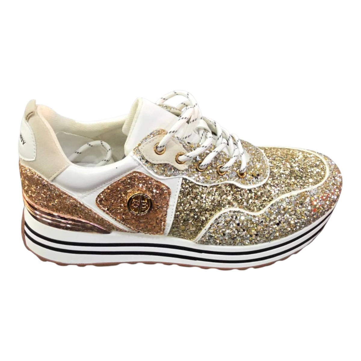 Sissy Boy Sneaker UK 4 Sissy Boy Women's Gold Glitter Platform Sneakers