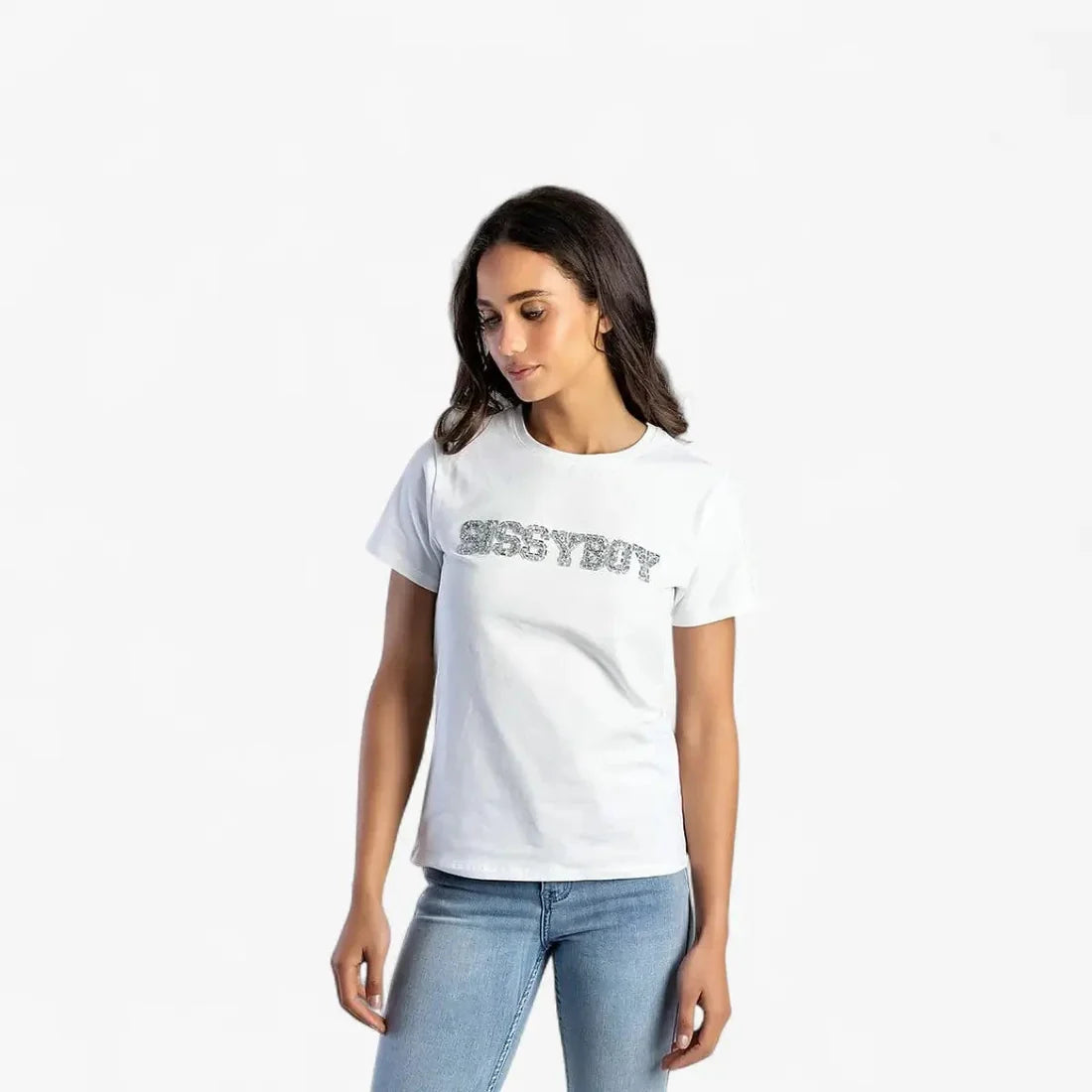 Sissy Boy T Shirt Sissy Boy Womens Regular Fit Top With Bling Short Sleeve Tee Bling White