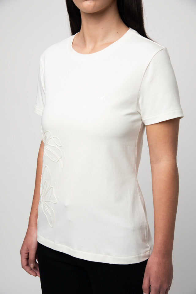 Polo Women Bella Short Sleeve Embroidered T Shirt Off White