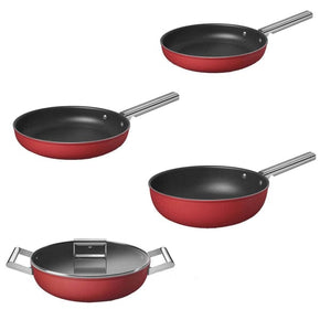 smeg FRYING PAN Smeg Cookware 4 Piece Non Stick Mixed Cookware Set Red (7401301868633)