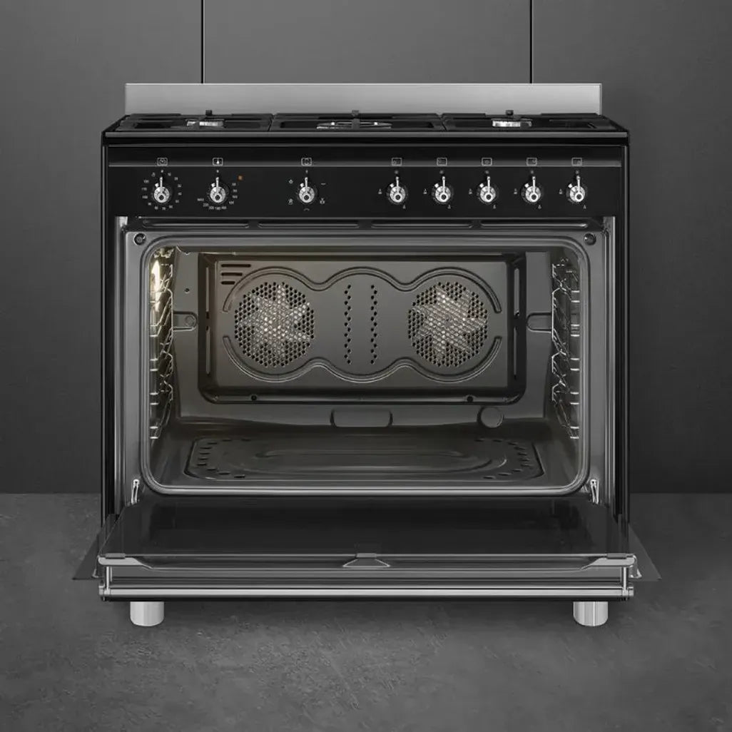 smeg Gas Hob Smeg 90cm Black Classica Gas Cooker SSA91GGBL2