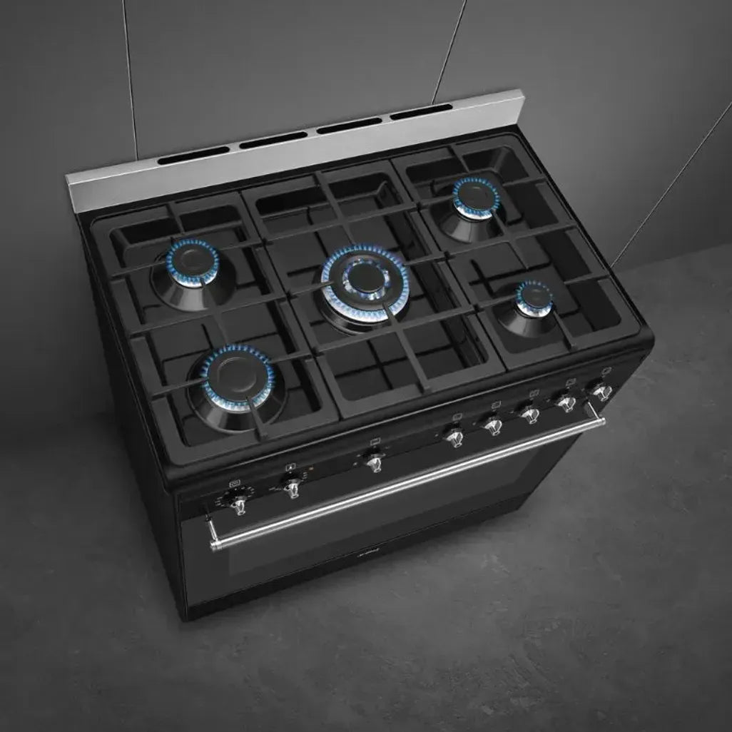 smeg Gas Hob Smeg 90cm Black Classica Gas Cooker SSA91GGBL2