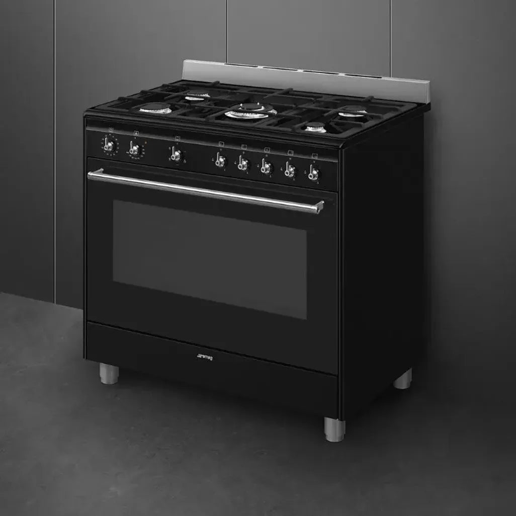 smeg Gas Hob Smeg 90cm Black Classica Gas Cooker SSA91GGBL2