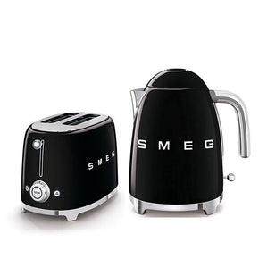 smeg TOASTER & KETTLE Smeg 50's Retro Style Kettle and 2 Slice Toaster Set Black (7346593103961)