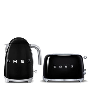 smeg TOASTER & KETTLE Smeg 50's Retro Style Kettle and 2 Slice Toaster Set Black (7346593103961)