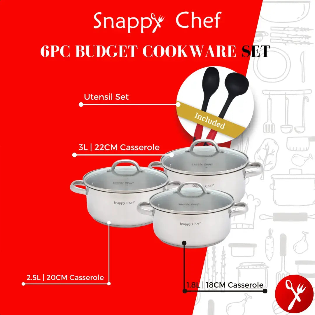 SNAPPY CHEF POTS Snappy Chef 6 Piece Budget Cookware Set SSCS005