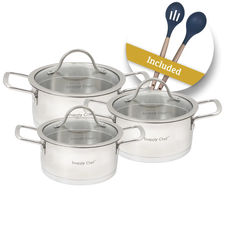 SNAPPY CHEF POTS Snappy Chef 6 Piece Pot Platinum Cookware Set