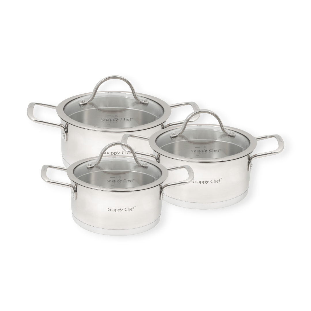 SNAPPY CHEF POTS Snappy Chef 6 Piece Pot Platinum Cookware Set