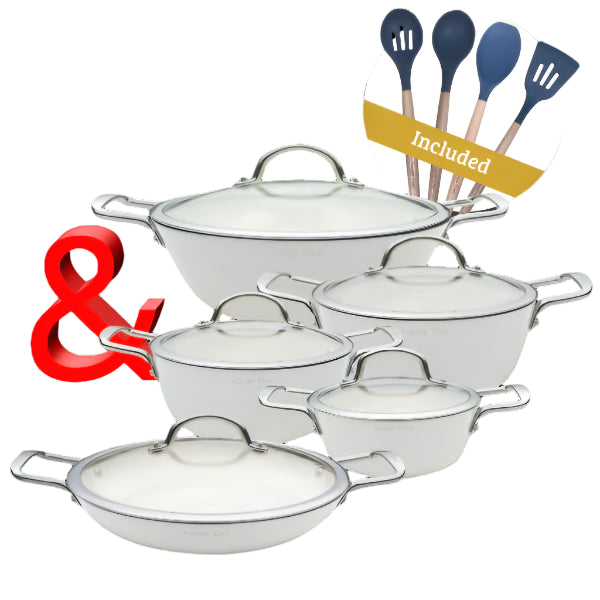SNAPPY CHEF POTS Snappy Chef Superlight Cast Iron Combo White 10 Piece SCSW003