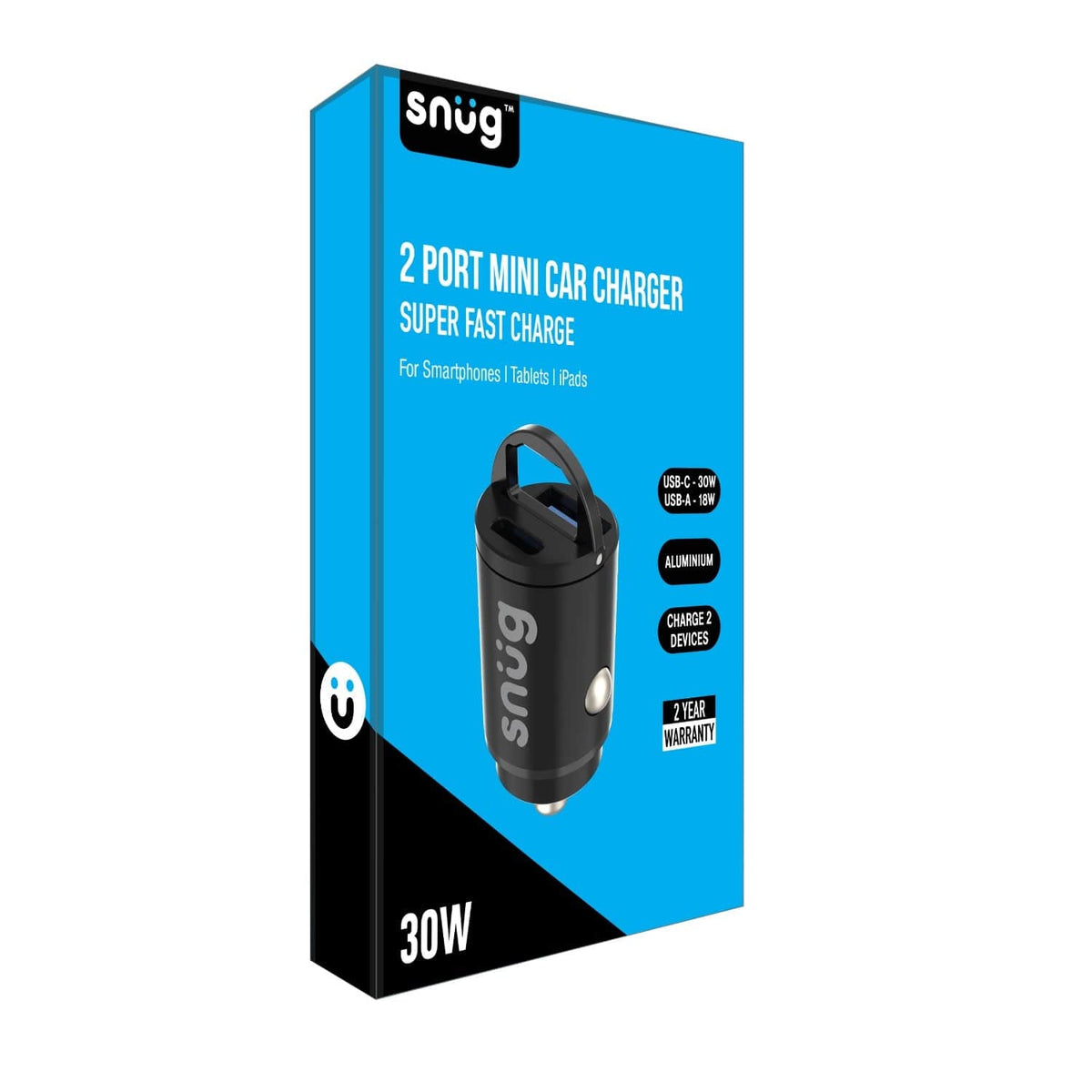Snug Power Adapters & Chargers Snug Dual Port Mini Car Charger PD/USB 30W – Black
