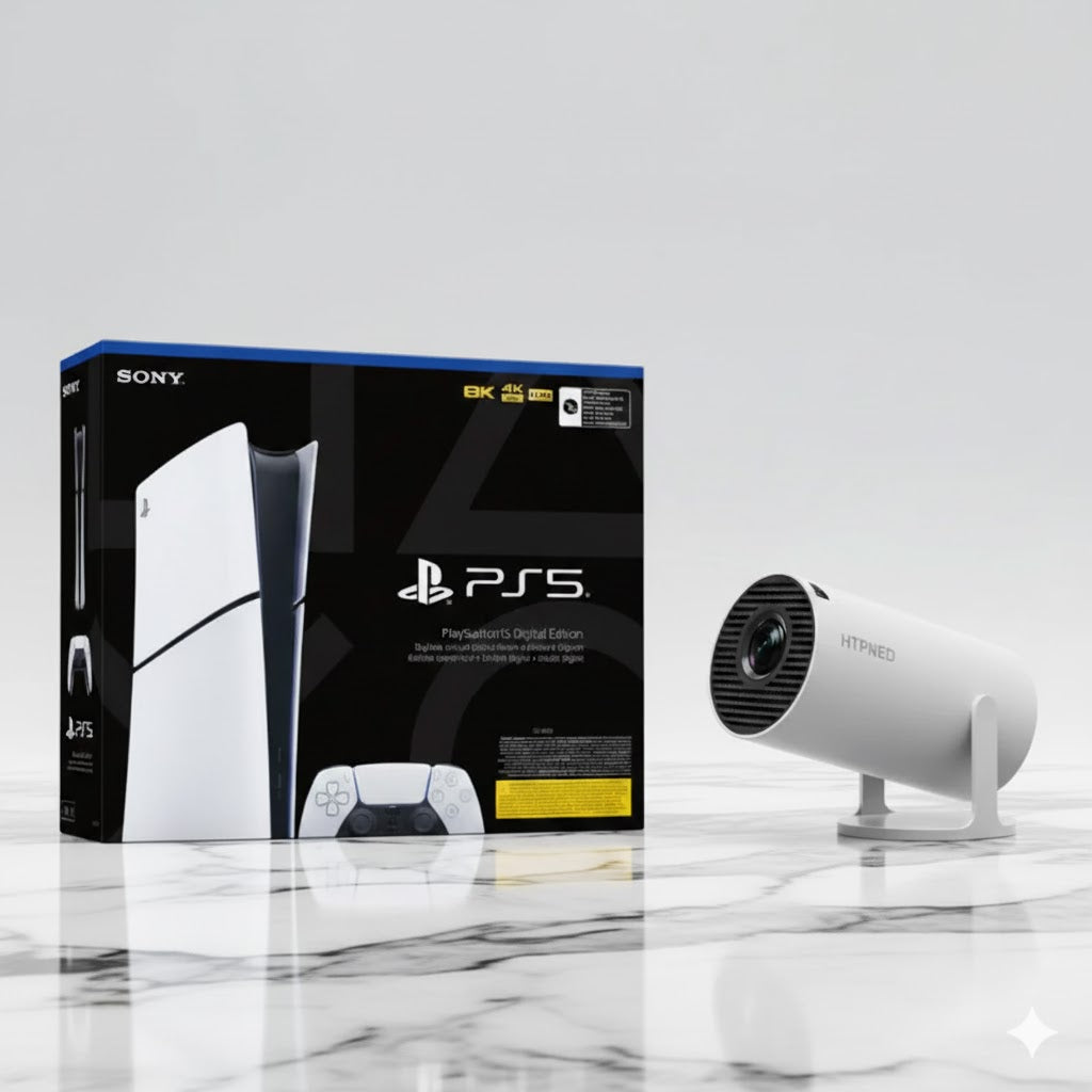 Sony PlayStation Gaming PS5 Slim Digital Edition Console (PS5 Slim) + HTPNEO H66 Projector