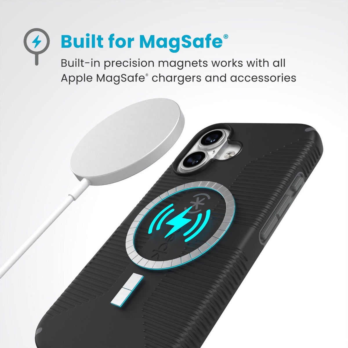 Speck Electronics Accessories Speck Candyshell Grip MagSafe Case – Apple iPhone 16 – Black & Slate Grey
