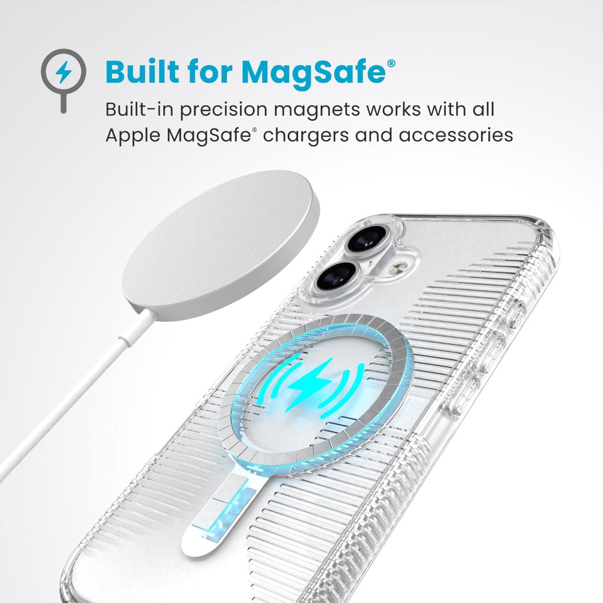 Speck Electronics Accessories Speck Gemshell Grip MagSafe Case – Apple iPhone 16 – Clear & Chrome
