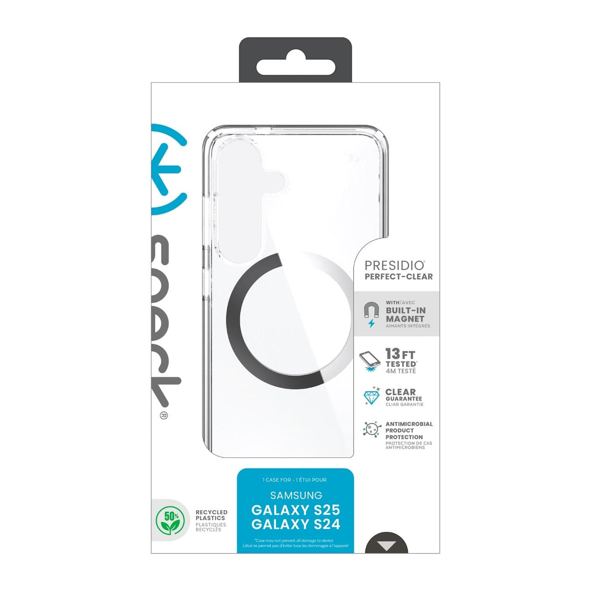 Speck Electronics Accessories Speck Presidio Perfect Clear Magnet Case for Samsung Galaxy S25 – Clear & Chrome