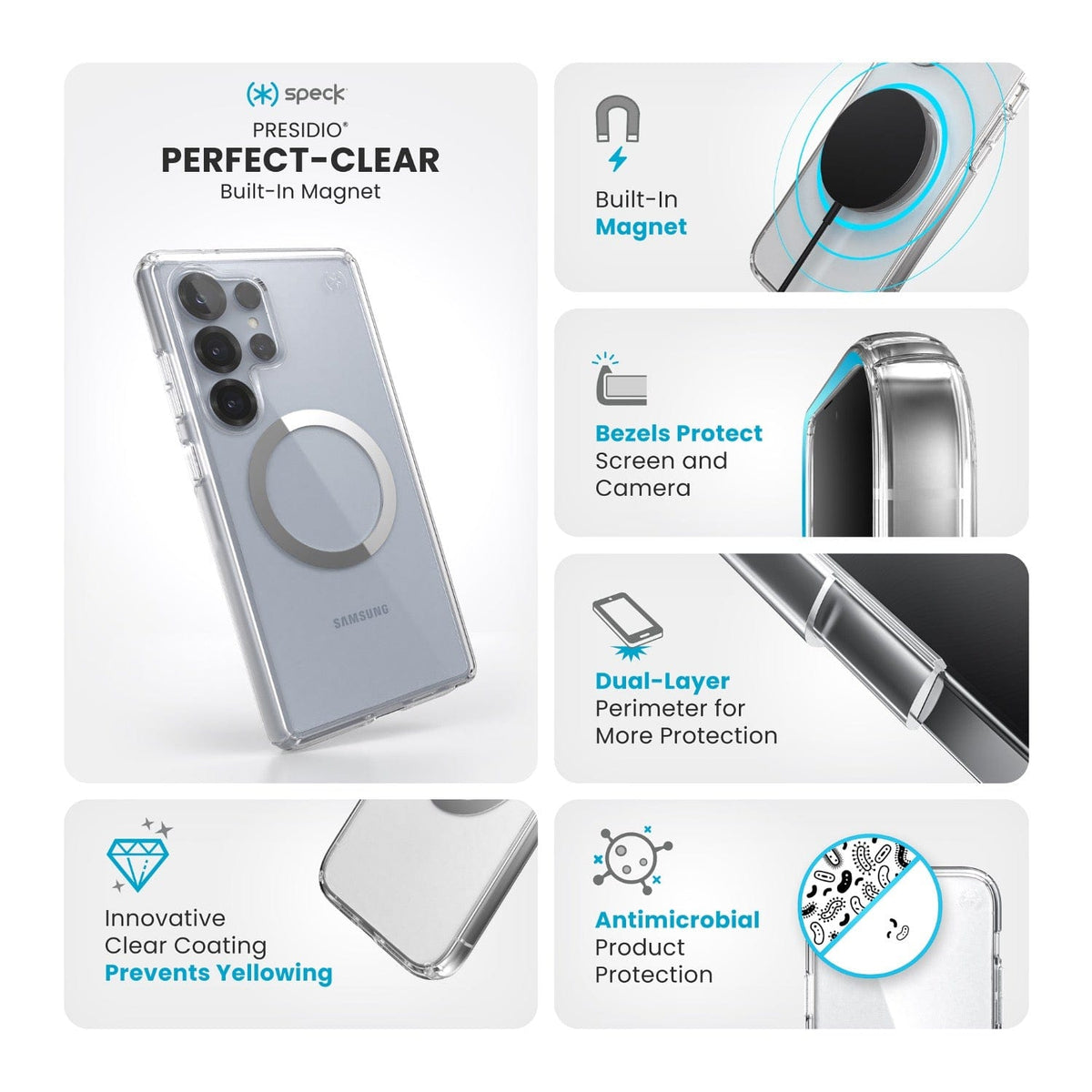 Speck Electronics Accessories Speck Presidio Perfect Clear Magnet Case for Samsung Galaxy S25 Ultra – Clear & Chrome
