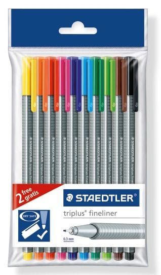 Staedtler School Stationery Staedtler Triplus Fineliners - Assorted Colours - Polybag of 10 (7397154357337)