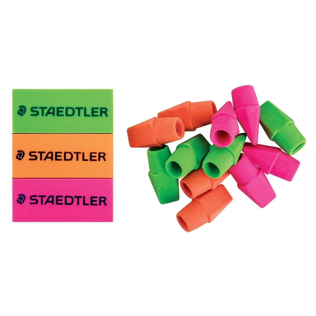 Staedtler Tech & Office Staedtler Neon PVC Eraser Pack of 3 + 12 Free Eraser Caps (7396906696793) (7769515851865)