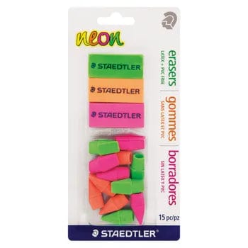 Staedtler Tech & Office Staedtler Neon PVC Eraser Pack of 3 + 12 Free Eraser Caps (7396906696793) (7769515851865)