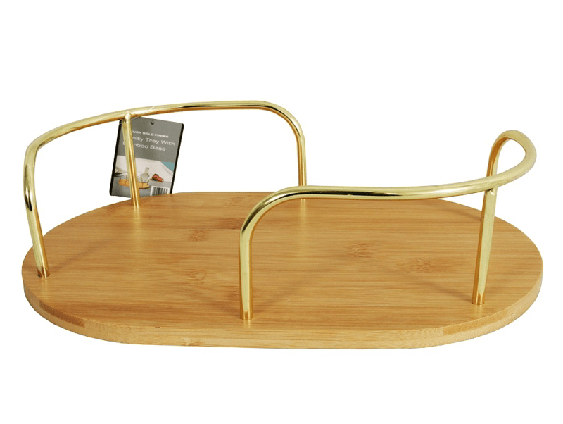 Stainless Steel 2-Tier Mirrored Bamboo Vanity Tray 1 Tier With Gold Handle (7468103073881)