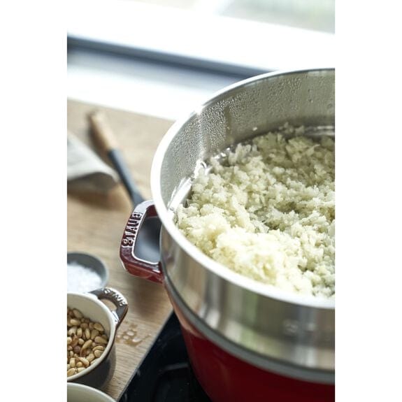 Staub Cast Iron Pots Staub La Cocotte 26cm Cast Iron Round Cocotte With Steamer, Cherry STB1133806 (7415188062297)