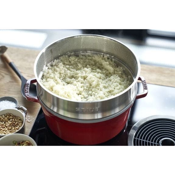Staub Cast Iron Pots Staub La Cocotte 26cm Cast Iron Round Cocotte With Steamer, Cherry STB1133806 (7415188062297)
