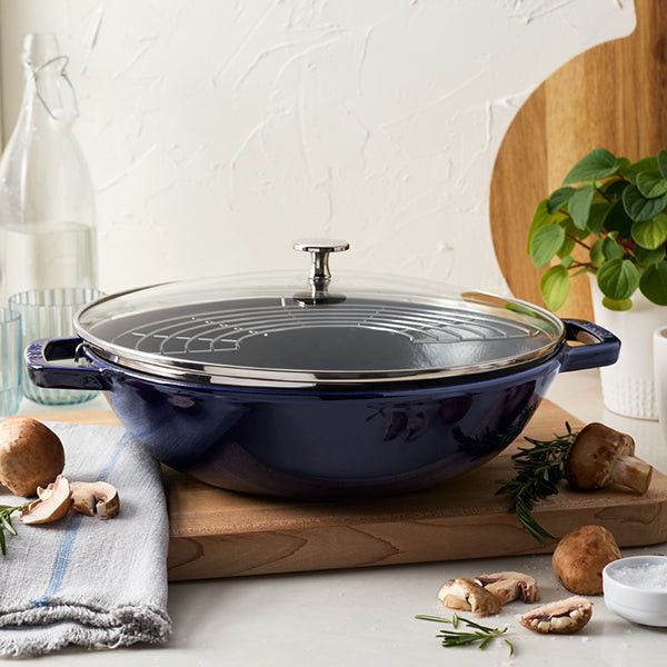 Staub Cast Iron Wok With Glass Lid-30cm Dark Blue STB13.